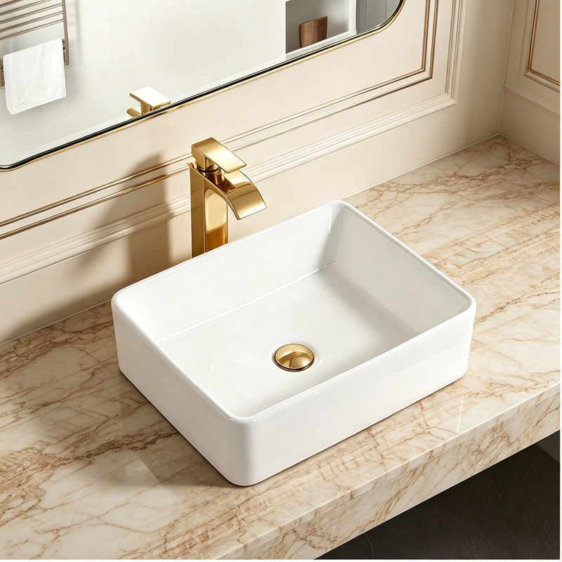 Petit lavabo vasque rectangulaire en céramique blanche KARAMAG