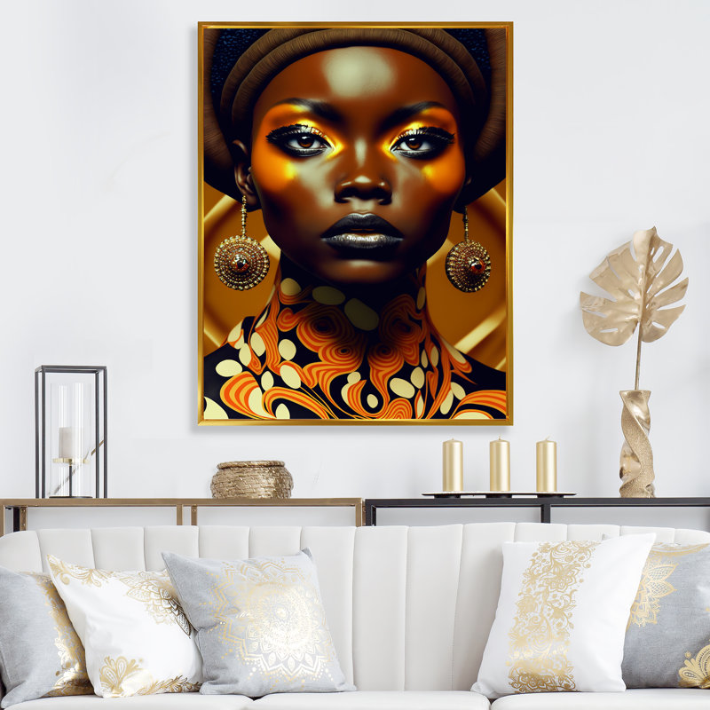 «Exquiste African Woman Design X», reproduction sur toile, H 44 po x l 34 po x P 1,5 po, Cadre flottant doré