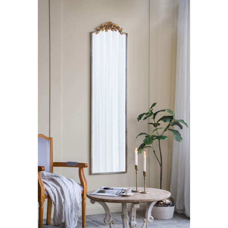 Vintage European Art Full-length Mirror With Distressed Ivory Frame And Gold Details - Ideal For Living Rooms And Bedrooms