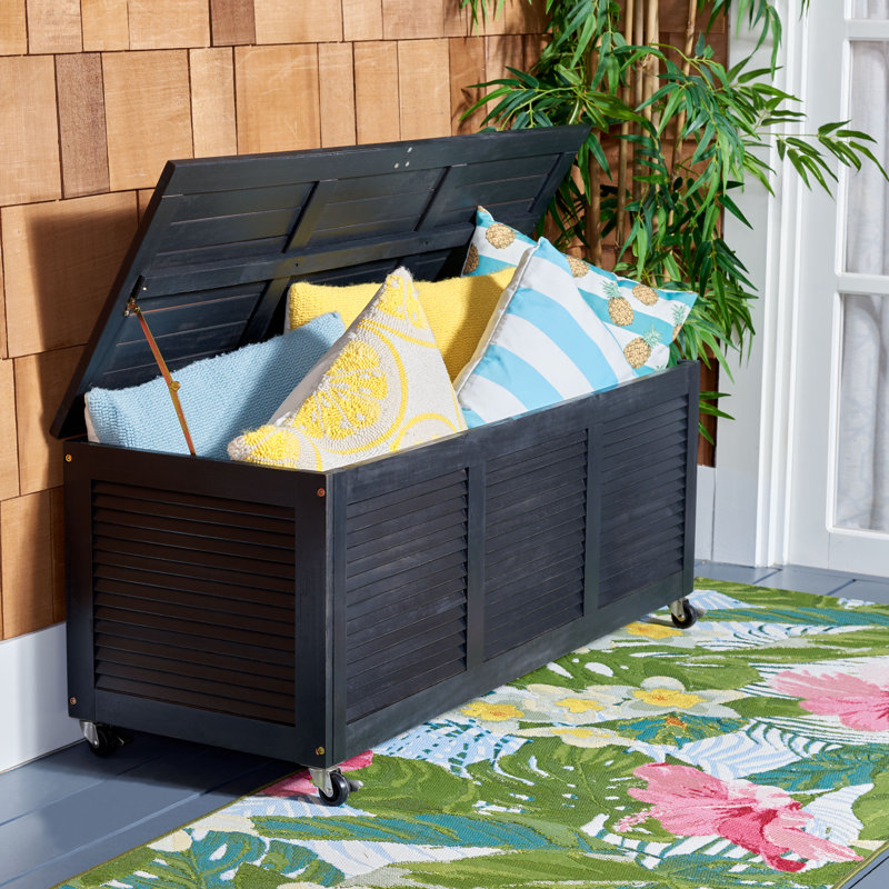 Birch Lane™ Odette 47.2'' W 50 Gallons Solid Wood Eucalyptus Deck Box with Wheels, Black