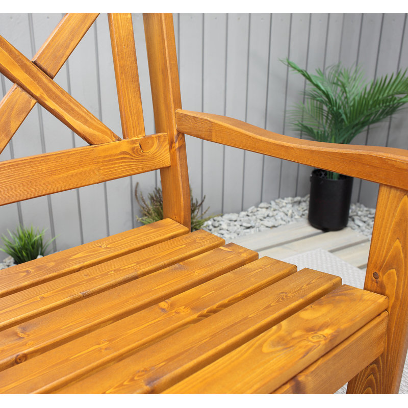 Almetra Solid Wood Pine Outdoor Bench, 88cm H x 107cm W x 61cm D, Dark Brown