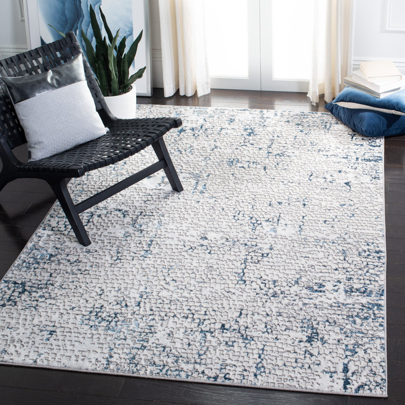Amelia Grey and Blue Synthetic Easy Care Area Rug