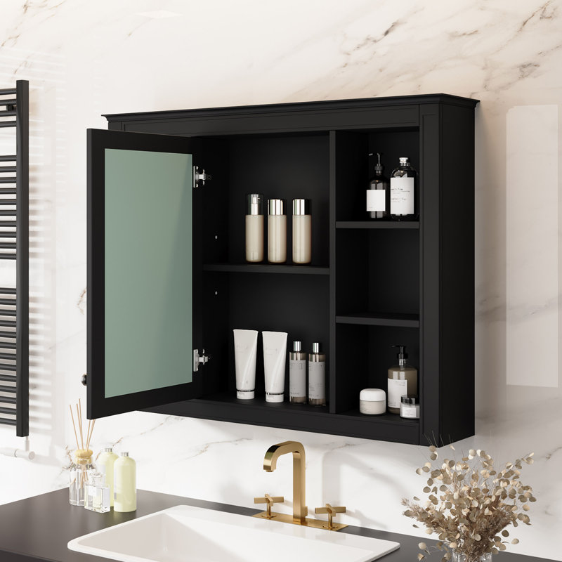 Armoire à pharmacie murale moderne avec miroir et 6 tablettes ouvertes Modern, Noir