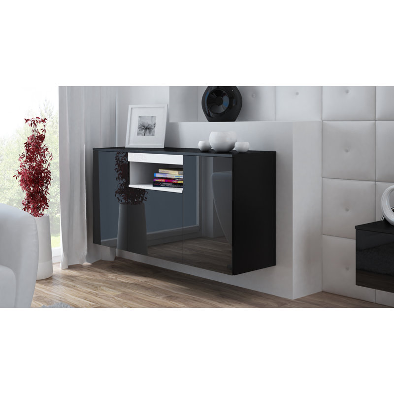 Willsbridge 150cm Sideboard, Black/Glossy Black/Glossy White