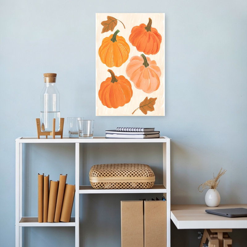 «Painted Autumn Pumpkins», impression d'art abstrait paysage rustique organique, 18" H x 12" W