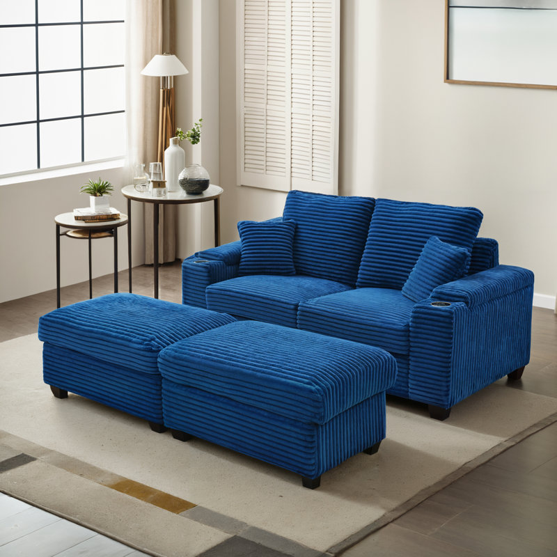 Causeuse rembourrée avec repose-pieds modulaire 70,5 po Tereas, Marine