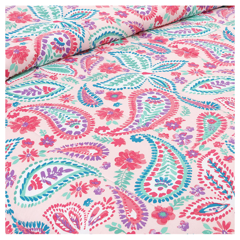 Pink and Aqua Microfiber Reversible Twin Bedspread Set