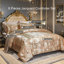Ensemble d'édredon jacquard pour lit très grand doré avec draps en satin taupe 8 pièces Royal broderie néo-classique floral-123314730-123314727