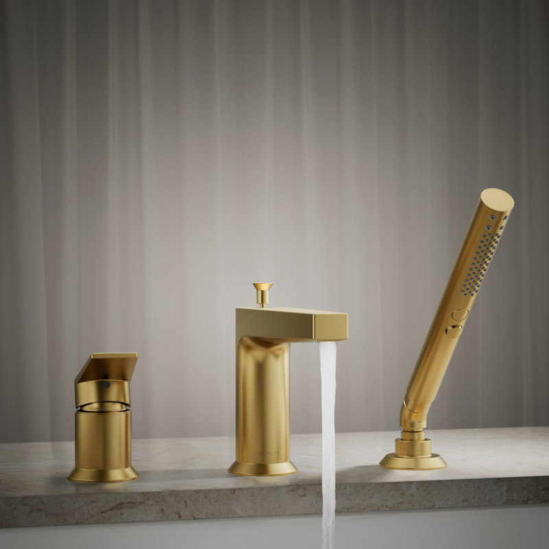 Taut Single Handle Deck Mounted Roman Tub Faucet with Diverter, Vibrant Brushed Moderne Brass