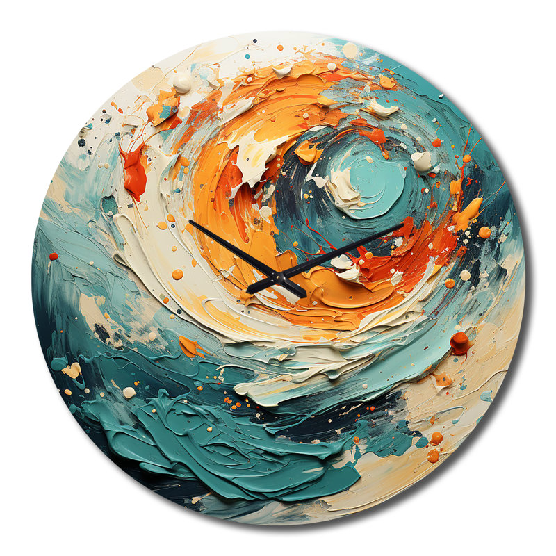 Horloge murale spirale abstraite mariage spirale ambre électrique et sarcelle III, Grand