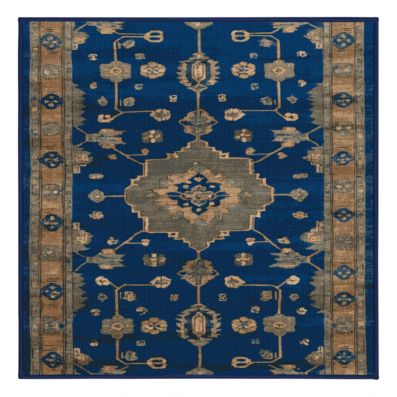 Tapis bleu lavé à la machine, Carré 6 pi