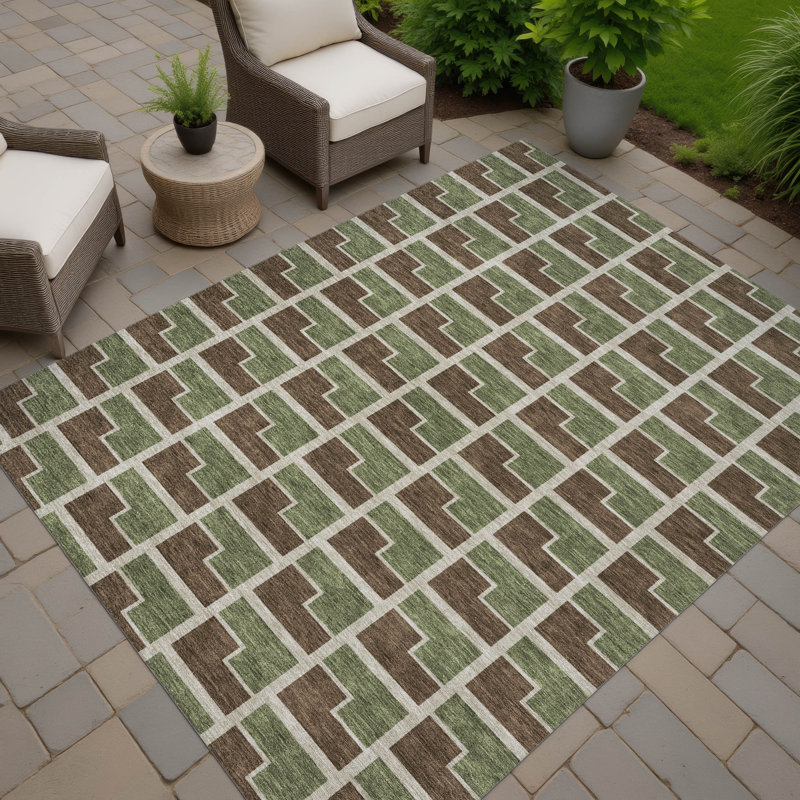 Machine Washable Indoor/Outdoor Lipman ACN2416 Geometric Rug, Rectangle 5' x 7'6"