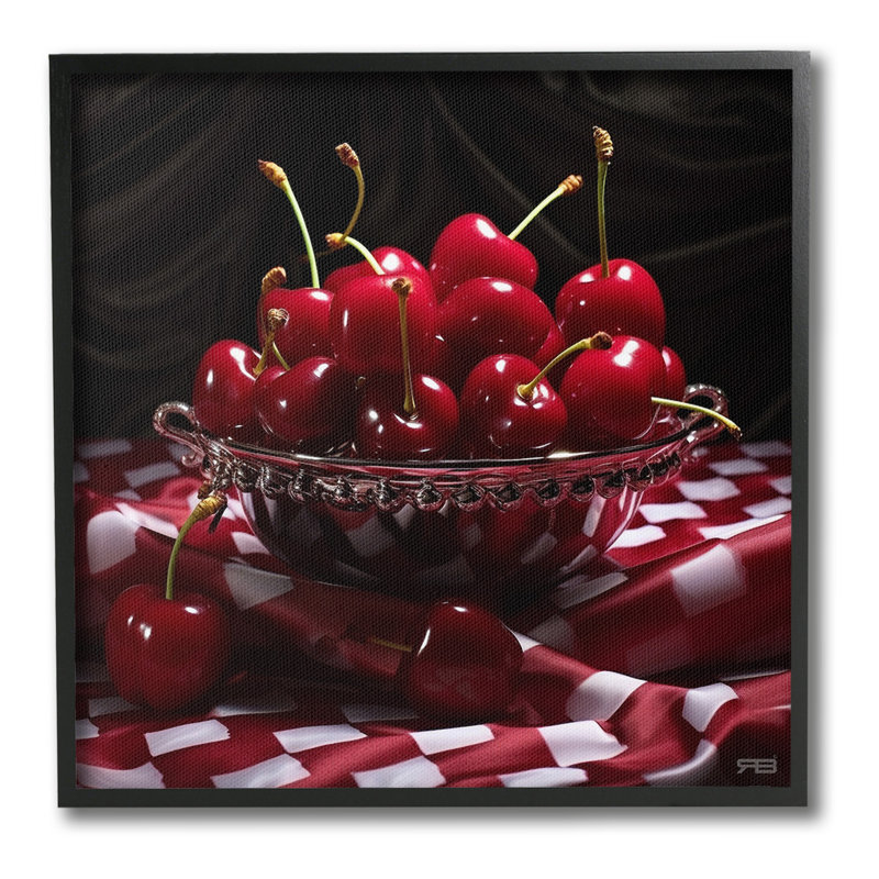 «Plump Cherries Still Life», estampe numérique encadrée par RB, Noir, H 17 po x l 17 po