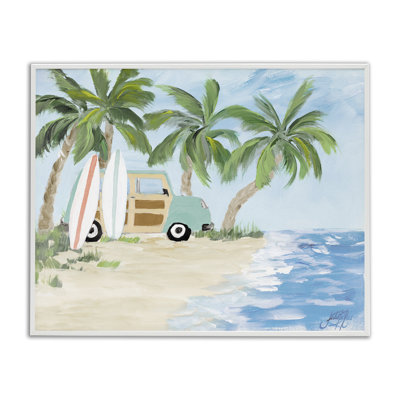 Planche de surf de vacances tropicales, art giclée par Julie DeRice