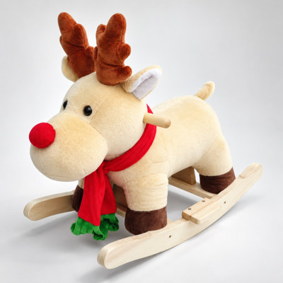 Toddler Plush Rocking Horse Toy with Solid Wood Base Safety Belt and Sound