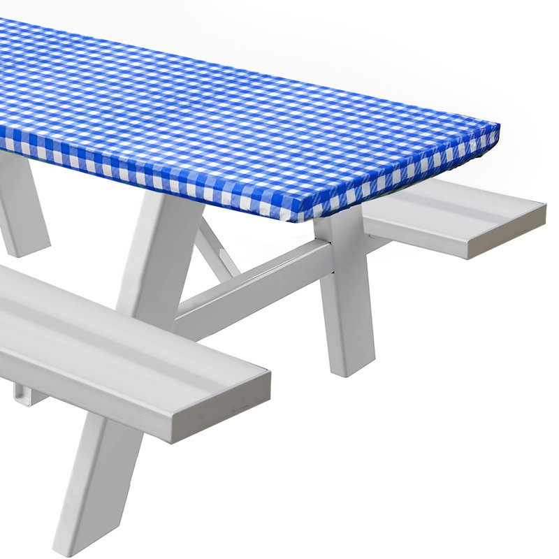 Vinyl Picnic Fited Tableclth Rectangle 48X24 Black, Blue, 60" x 30"