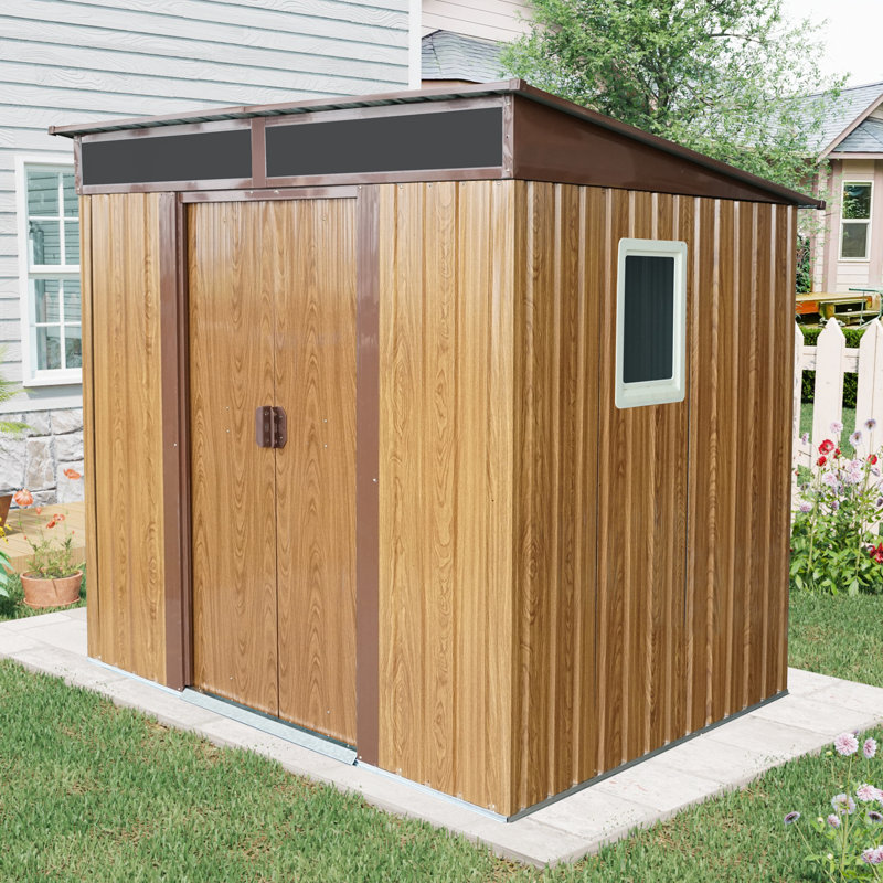 6x5 Metal Outdoor Storage Shed With Window And Transparent Plate Coffee