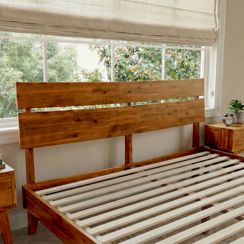 Acacia Aurora Premium Solid Wood Platform Bed Frame and High Headboard, King Bed Frame with Headboard Included, Mid Century Modern Bed Frame