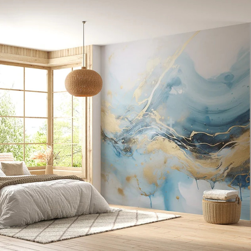 Adhésif mural bleu et doré, L 192 po x l 108 po