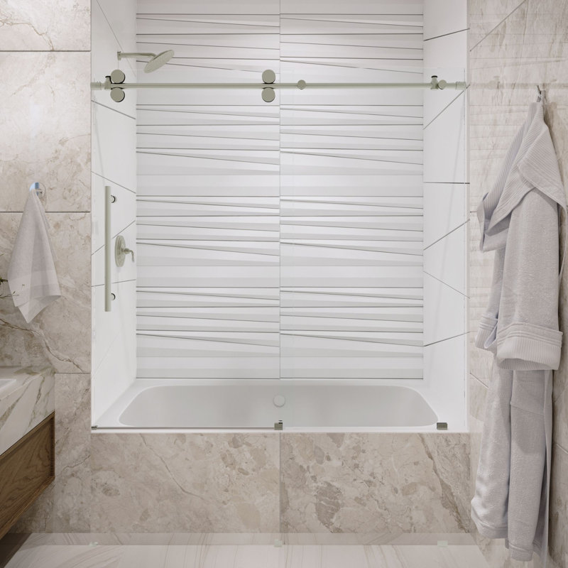Porte de baignoire coulissante en verre trempé 3/8 po Briza, Acier Inoxydable