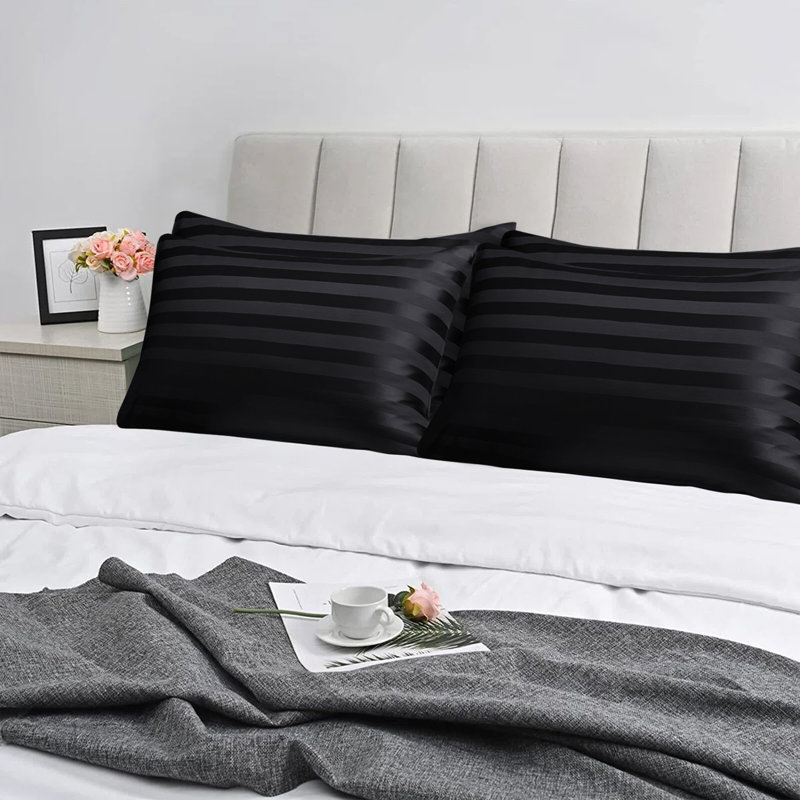 Luxury Microfiber Striped Pillowcases - Soft, Breathable & Wrinkle-Resistant Pillow Covers for Sofa,, Black