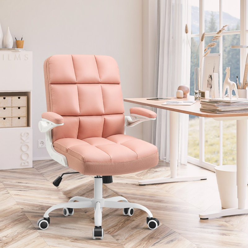 Mignon fauteuil de bureau en similicuir, Rose, Blanc