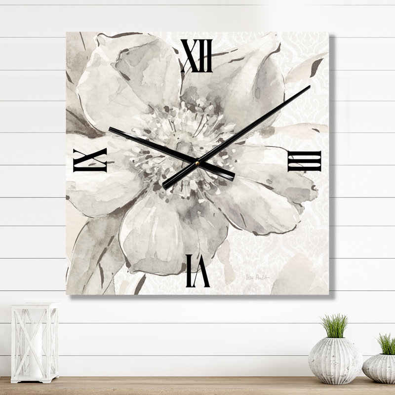 Horloge murale Indigold - pivoines grises III, Grand