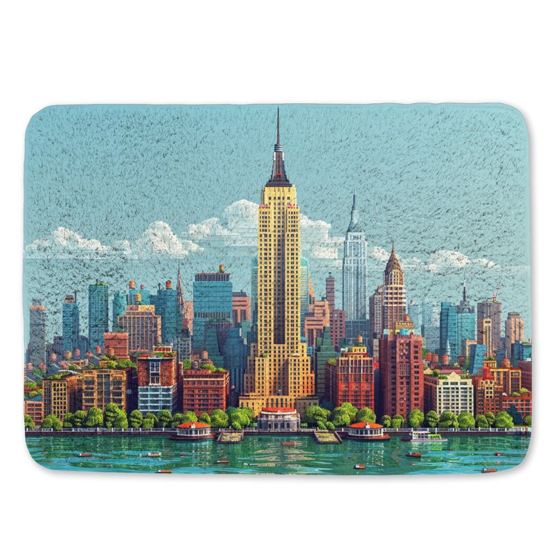 Cityscape, tapis de bain, architecture, salle de bain, bâtiments colorés, L 17 po x L 24 po