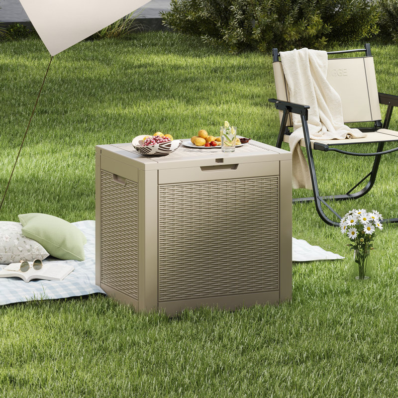 30 Gallon Waterproof Outdoor Indoor Resin Deck Box For Pool Accessories And Garden Tools(Light Brown/Gray)