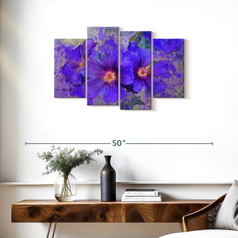 Harnek Blotted Purple Flowers, 22" H x 36" W