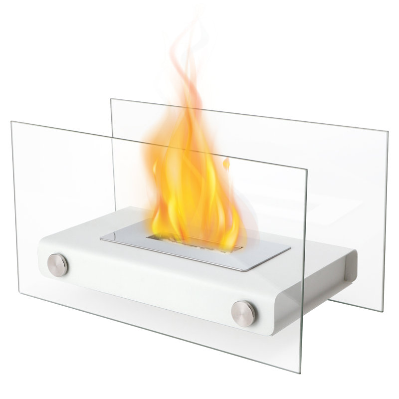 Tabletop Fire Bowl Pot with Two-Sided Glass Fireplace 35cm Length