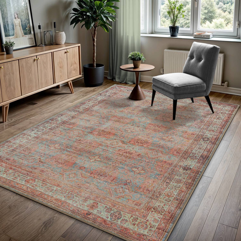 GLN Rugs Traditional Collection - Machine Washable Area Rug, Traditional Washable Rug, Non Slip Washable Rug, Low Pile Chenille Living Room Rug, Bedroom Rug, Kitchen Rug (Multicolor Rug)