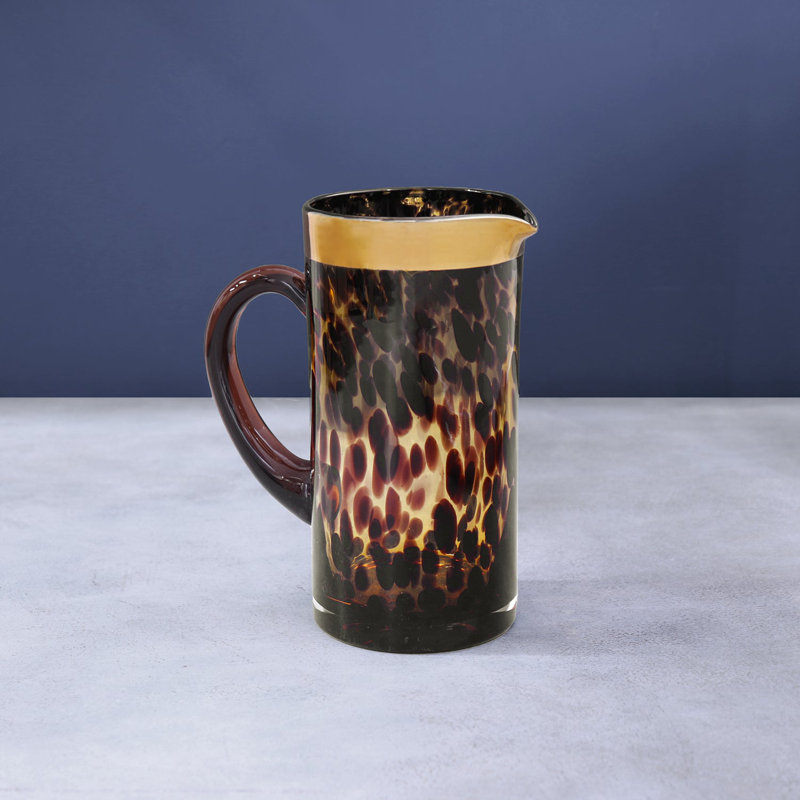 Amber and Gold Glass Pitcher with Curved Handle