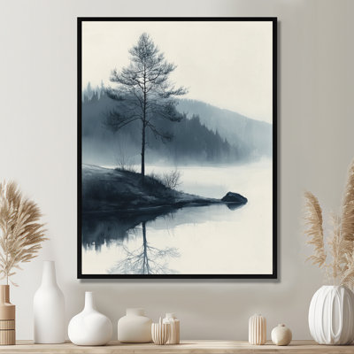 Gianny monocrhome arbre fumé au bord du lac - art mural lac