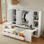 Lit de jour en bois avec bureau, armoires, tablettes ouvertes et tiroirs de rangement, lit multifonctionnel-40319212-40319213