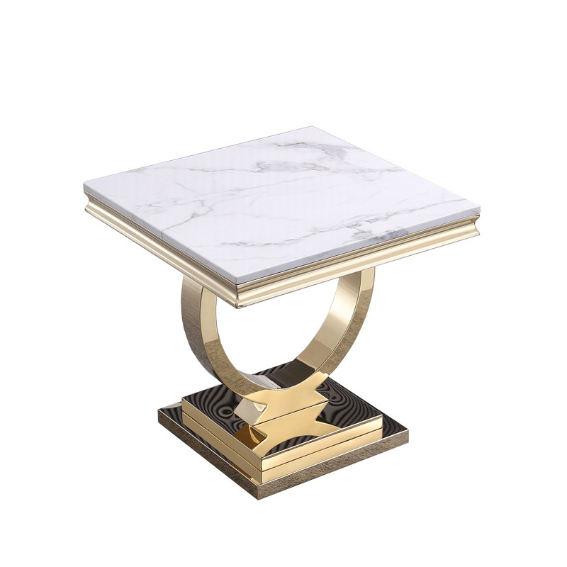 Marleyann Marble Top End Table, Gold, White