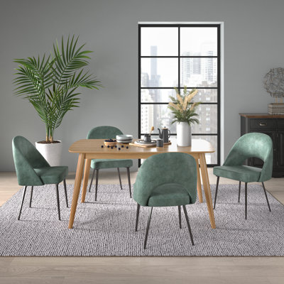 Farias Mid-Century Modern Tapered Dining Set, Faux Leather, 59" Dining Table And 4 Chairs
