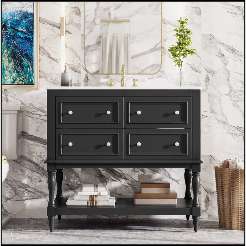 Ensemble de meuble-lavabo 36 po avec lavabo encastré en céramique 36 po, Noir, noir, noir, noir