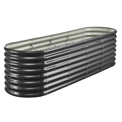 Lit de jardin surélevé ovale en métal 8 x 2 x 2 pi, boîte à fleurs en fer galvanisé pour légumes et fleurs d'extérieur, gris foncé
