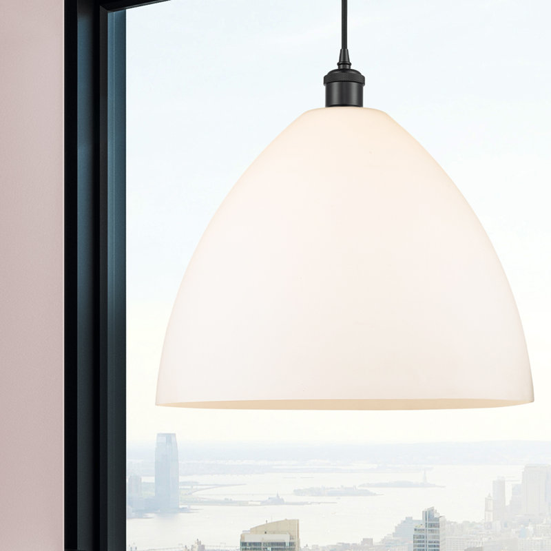 Luminaire suspendu en forme de dôme à 1 lumière Haruka, H 18,75 po x l 16 po x P 16 po, Blanc, Noir mat