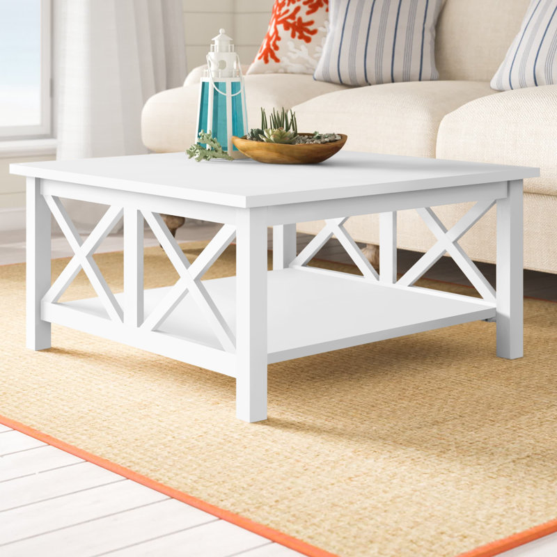 Rossitano Solid Wood Coffee Table, White, 18" H x 36" L x 36" W
