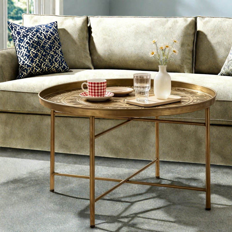 Tables de bout en métal doré, table basse moderne martelée ronde de 24 pouces