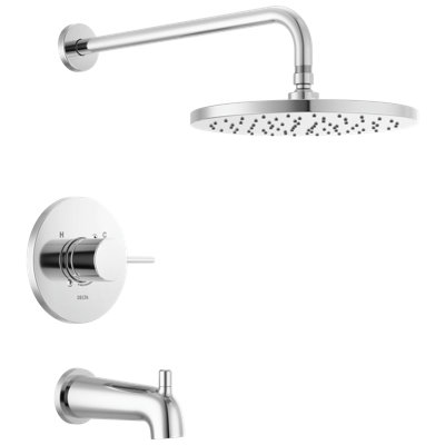 Modern 14 Series Round Rain Bathtub and Shower Faucet Set, Rainfall Chrome Shower Head and Handle Set, Valve Trim Kit, 10 Inch, Chrome (Valve Not Included)