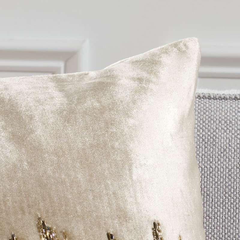 Deston Darling 18" Beige and Gold Embroidered Pillow