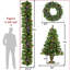 Ensemble de 4 pièces pré-éclairées pour décoration de Noël artificielle - arbre de Noël, guirlande, couronne et 2 arbres d'entrée avec lumières DEL