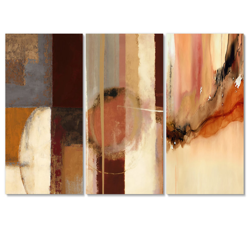 Chocolate Brown Elementary II - Modern Wall Art Set, 3 Piece Abstarct Canvas Print, 40" H x 60" W x 1" D