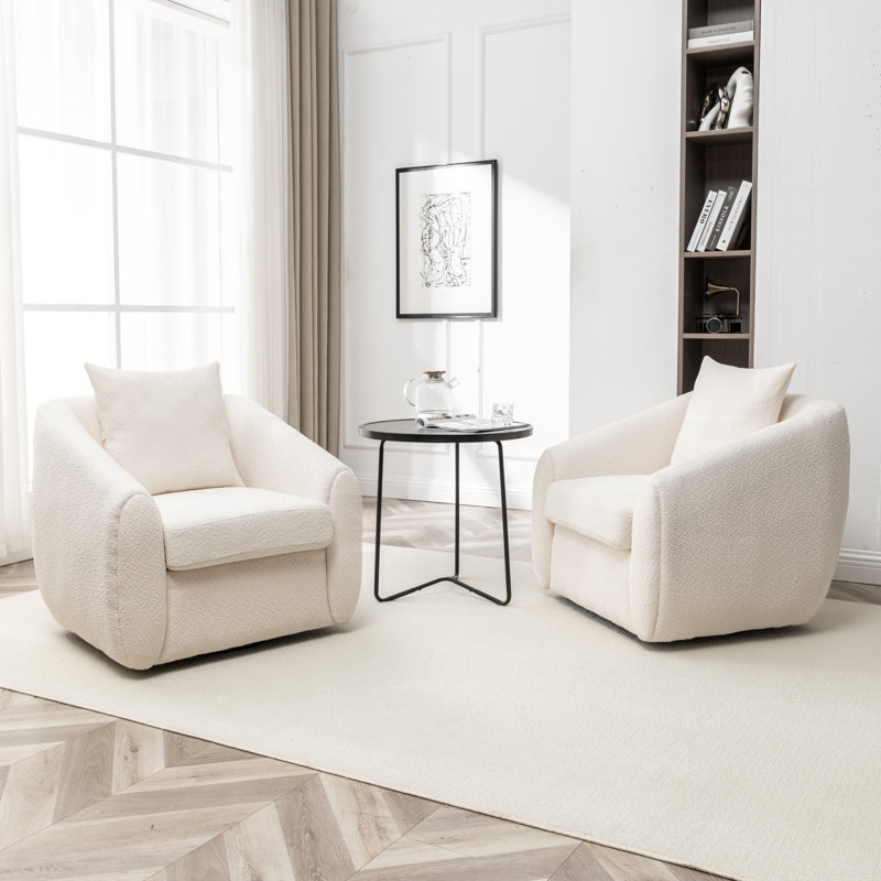 Duston 32'' Wide Upholstered Swivel Chair, Beige