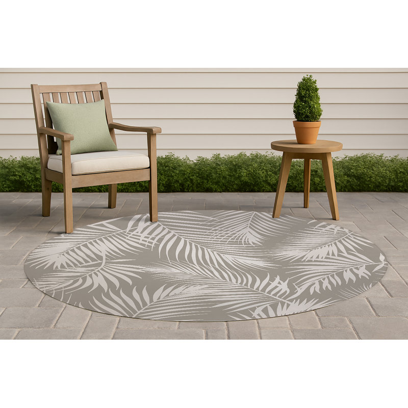 Tapis d'extérieur Waving Palms, Taupe, Rond 5 pi