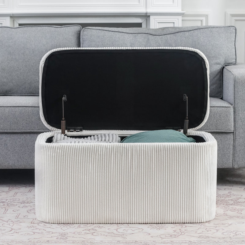 Rectangle Velvet Storage Ottoman Bench, White
