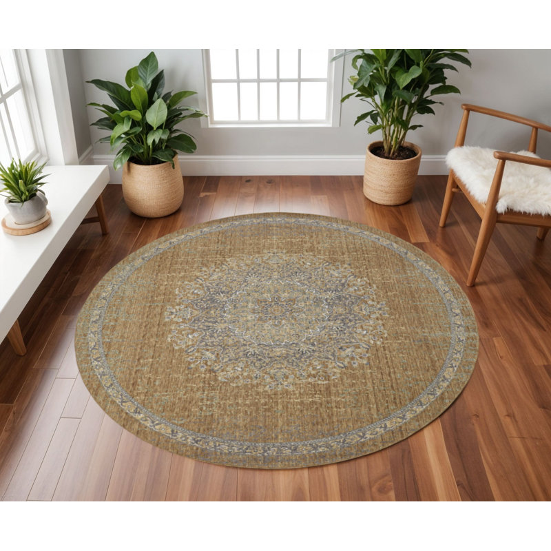 Tapis rond brun et gris 9 'Medallion